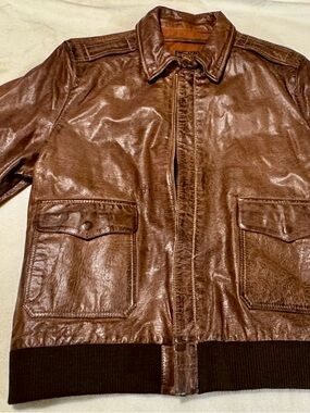 Men's Brown Leather Bomber Jacket - Timeless Casual Essential